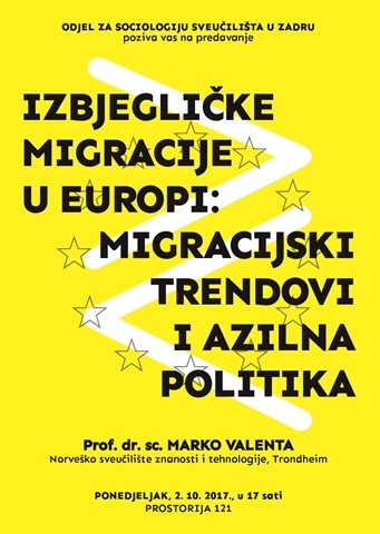 Gostujuće predavanje "Izbjegličke migracije u Europi: migracijski trendovi i azilna politika"